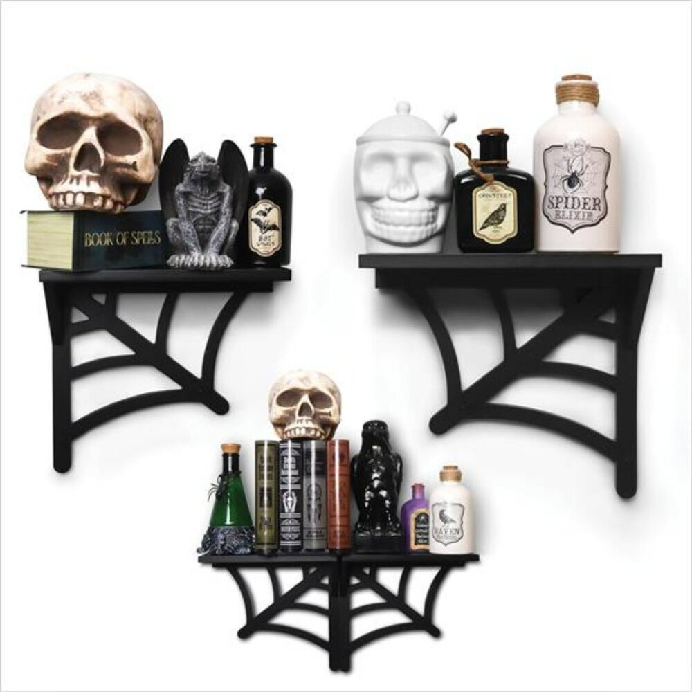 Set of 2 spider web floating shelves gothic wall shelf spooky home decor goth